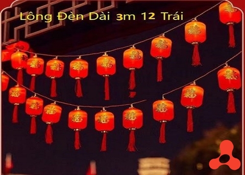 DÂY ĐÈN, LỒNG ĐÈN TRANG TRÍ 12 QUẢ DÂY DÀI 3M