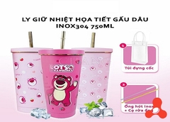 LY GIỮ NHIỆT 750ML GẤU DÂU LOTSO KÈM ỐNG HÚT