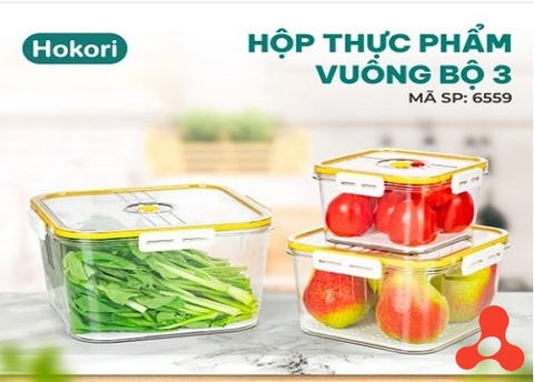 BỘ 3 HỘP ĐỰNG THỰC PHẨM VUÔNG HOKORI