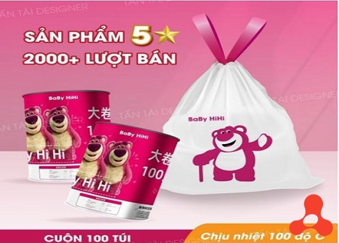 CUỘN 100 TÚI RÁC CÓ DÂY RÚT GẤU DÂU