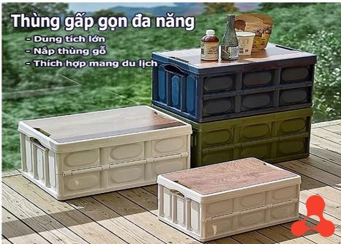 THÙNG ĐỰNG ĐỒ GẤP GỌN MẶT GỖ ĐA NĂNG 35L