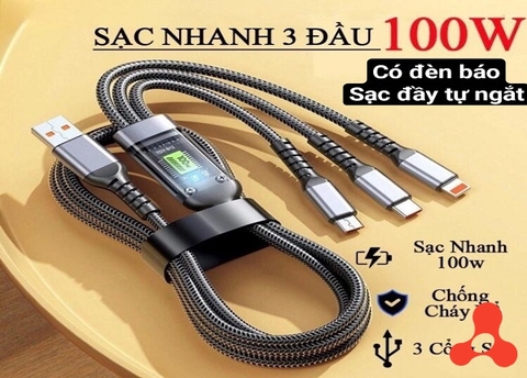 CÁP SẠC NHANH 3 ĐẦU DÂY DÙ DÀI 1M2