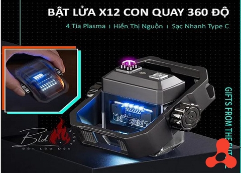 BẬT LỬA PLASMA X12, 4 TIA XOAY 360 ĐỘ