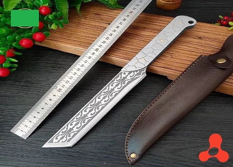 DAO LONG TUYỀN THÉP NGUYÊN KHỐI 33CM TẶNG BỌC DA