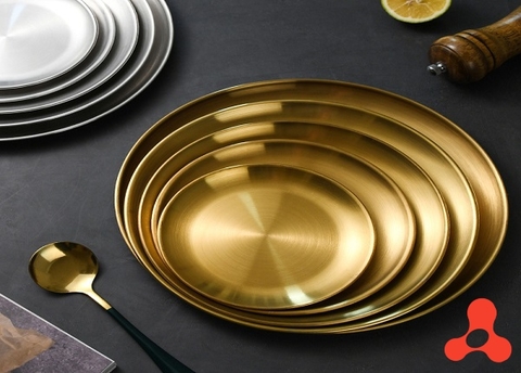 SET 5 ĐĨA TRÒN INOX MẠ VÀNG GOLD SANG TRỌNG